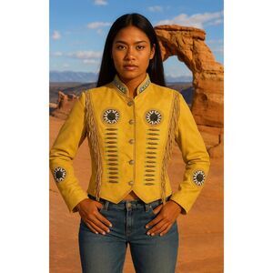 Bikers Dream Apparel  XXL yellow Indian tribal women’s leather Fringe jacket Epa